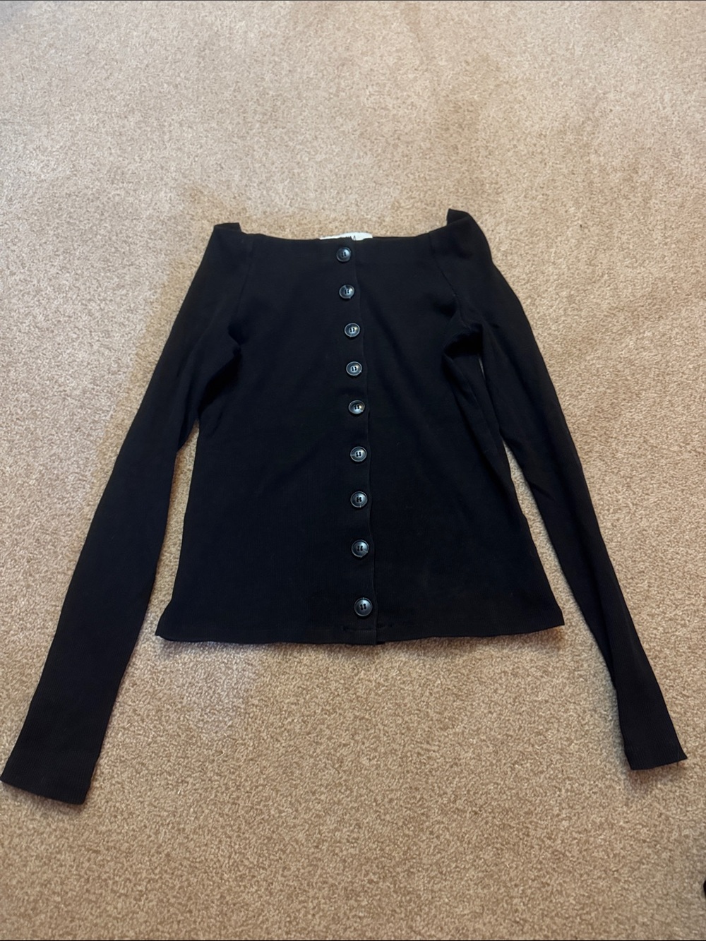 Kimhekim designer Black Off-Shoulder Button-Front Women’s long sleeve Top